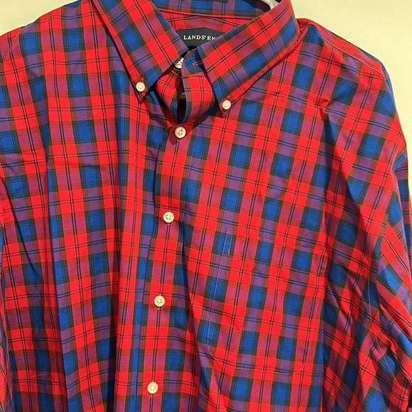Lands End Men’s No Iron Plaid Button Down Sz 17-37-Tailored Fit/Tall - Picture 1 of 4